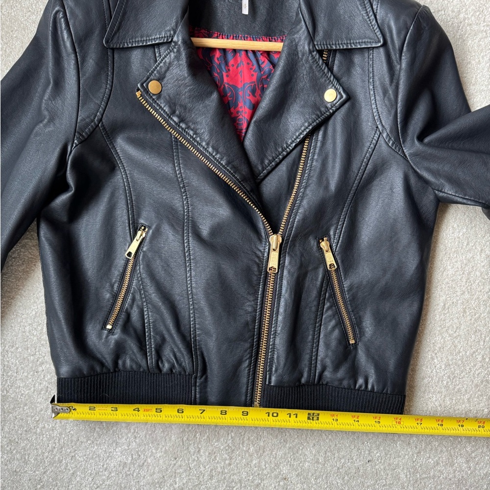 Free People Black PU Leather Jacket with Gold Accents - Picture 8 of 10